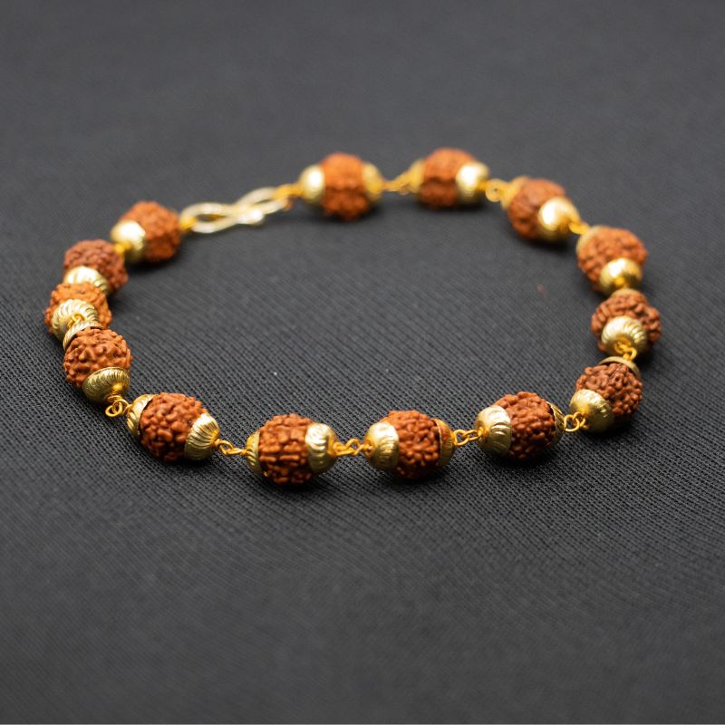 01-bracelet.jpg Gold Plated Rudraksha Bracelet For Men - Image 1