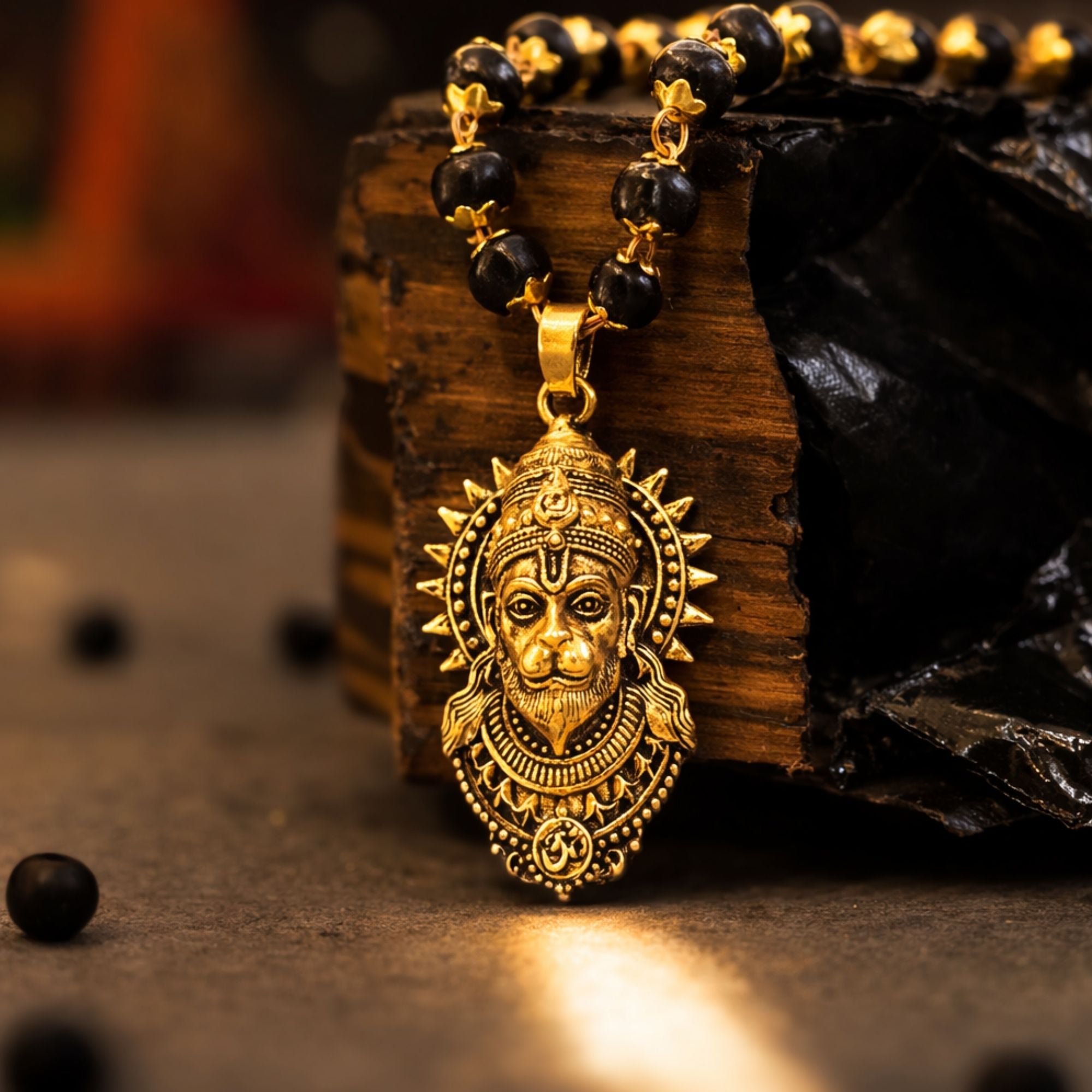 1_54bbdd9f-4d10-4fc3-a1a3-08db9566553e.jpg Gold Plated Bajrangbali Karungali Necklace - Image 1