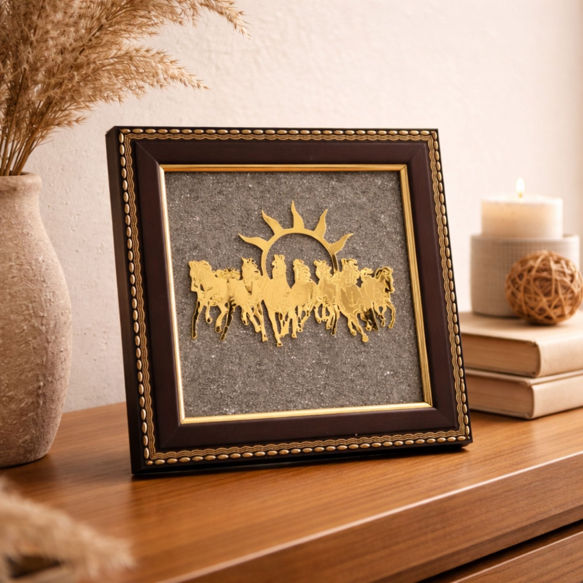 1_99ab6511-9a50-406c-a041-2d0d1d88dcfd.jpg 7 Horses Pyrite Frame for Vaastu - Image 1