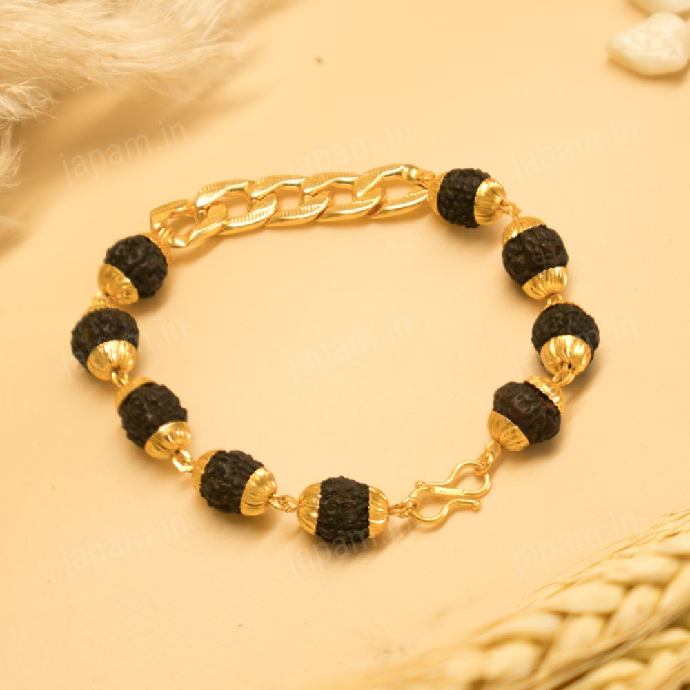 324.jpg Gold Plated Black Links Rudraksha Bracelet For Men - Image 1