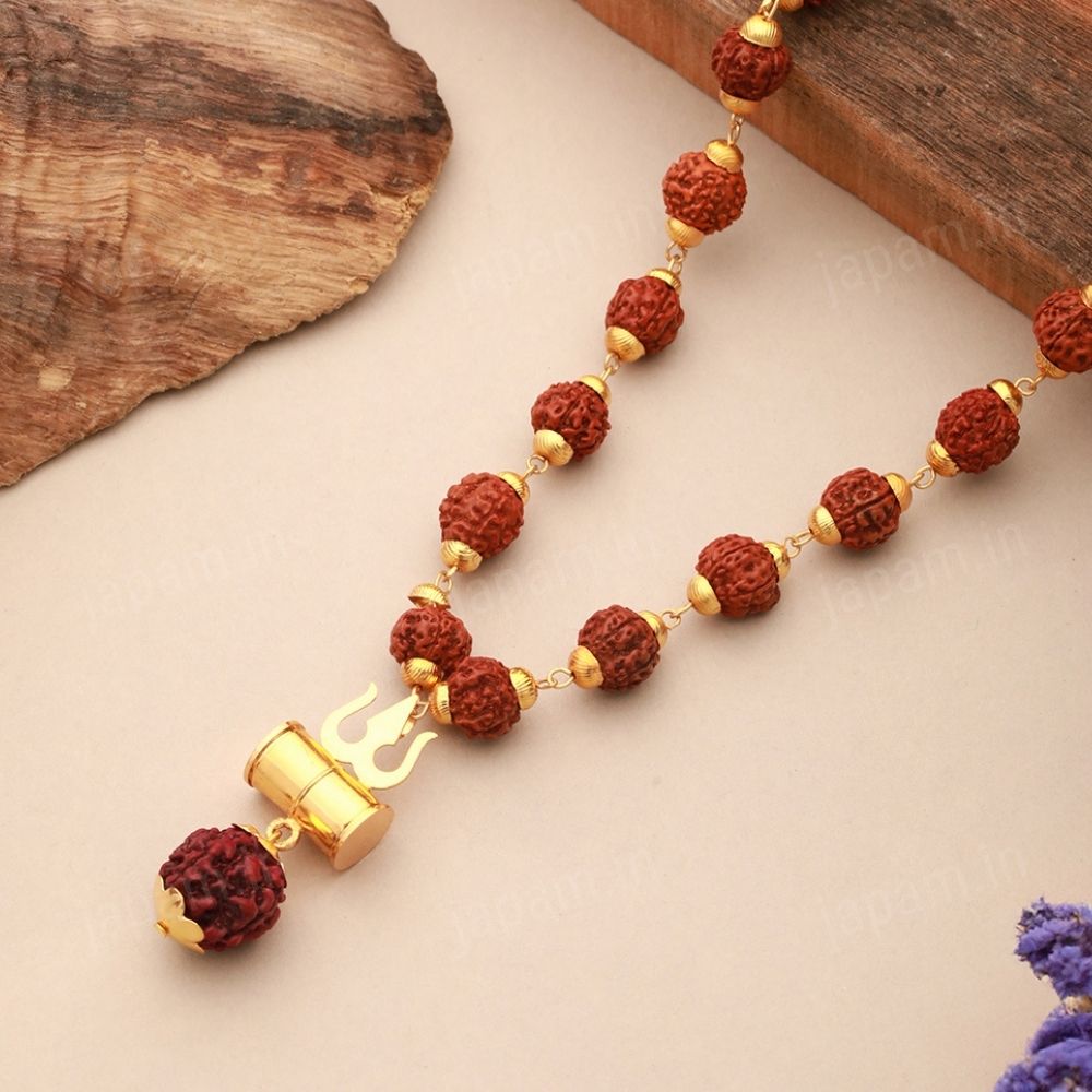 5_54d3c5ae-3a90-4b2e-9782-e1e8714c9791.jpg Gold Plated Rudraksha Trishool Necklace - Image 1