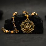 Gold Plated Karungali Necklace with Hanuman Pendant